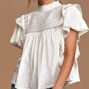Free People Le Femme Ruffled Crochet Top XS